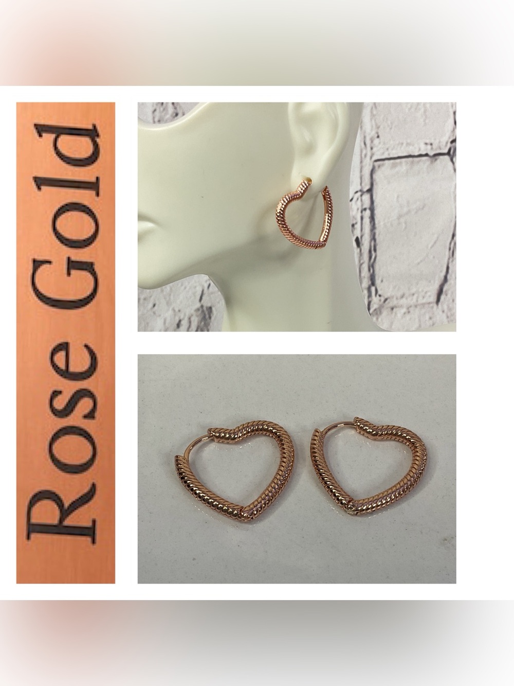 🌟🌟 14K Rose Gold Plated Heart Charm Hoop Earrings